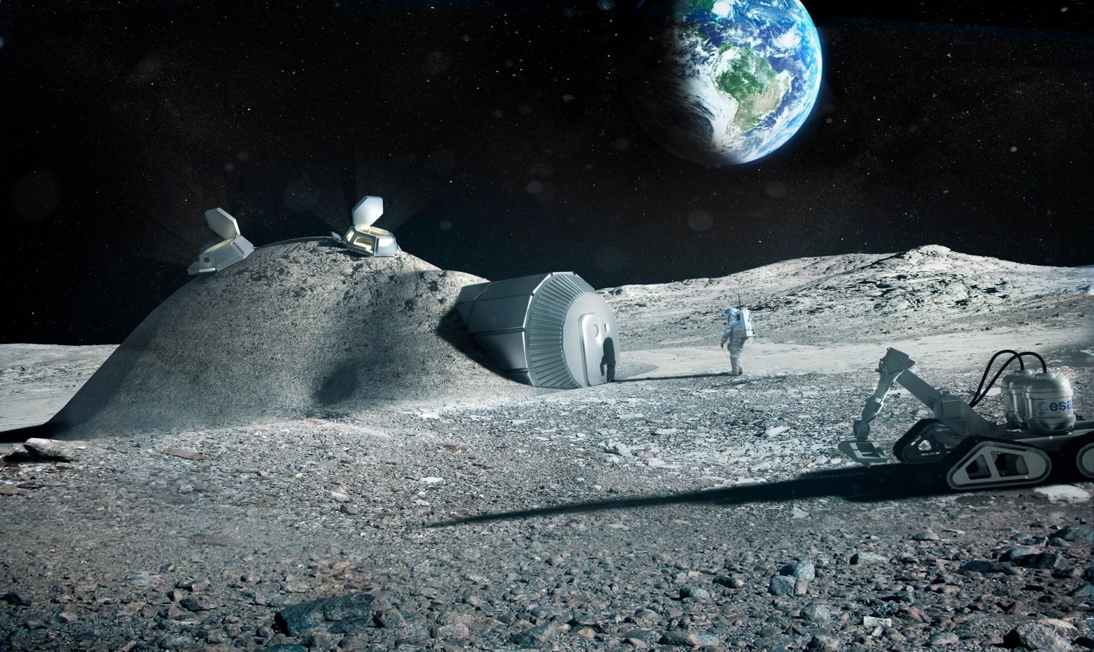 Lunar base made with 3D printing. Credits ESA.