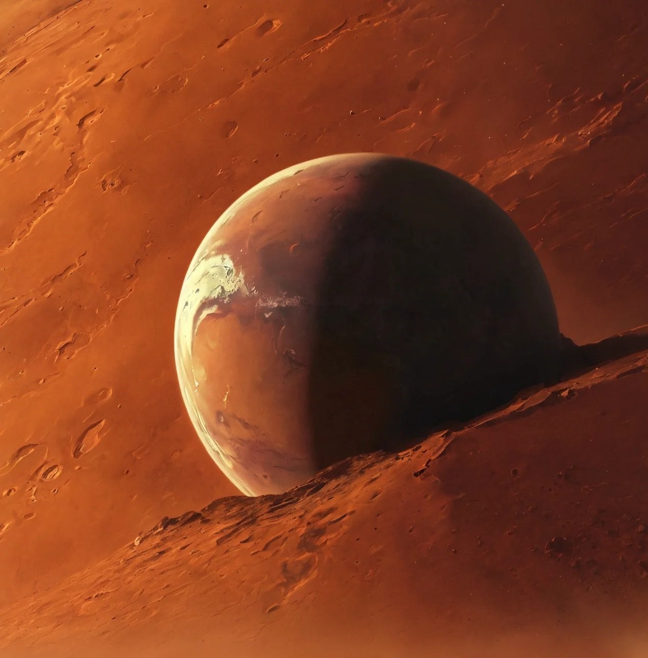 Mars hiding Mars by AI. Credits: Next Generation of AI (IG nextgeneration_ai)